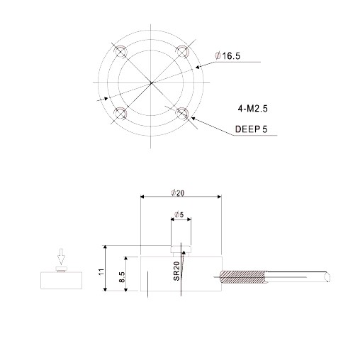 Z2S-LC系列单向压缩测试推拉力计结构尺寸图