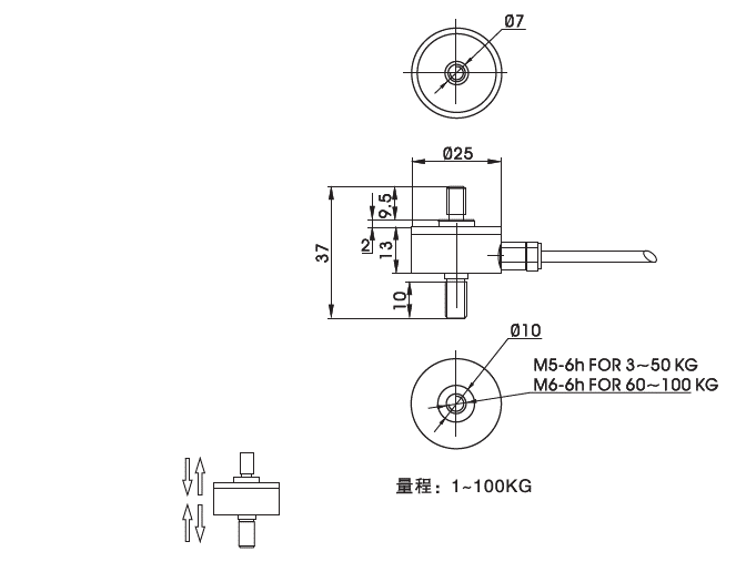 Z2S-LM系列外置超小型传感器推拉力计结构尺寸图